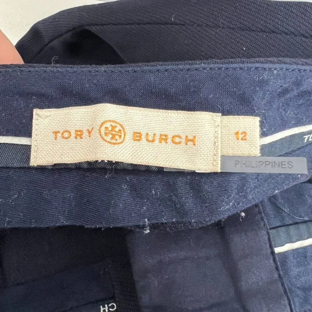 Tory Burch Twill Kahiki Wool Pant 135278 Medium Navy Womens Size 12